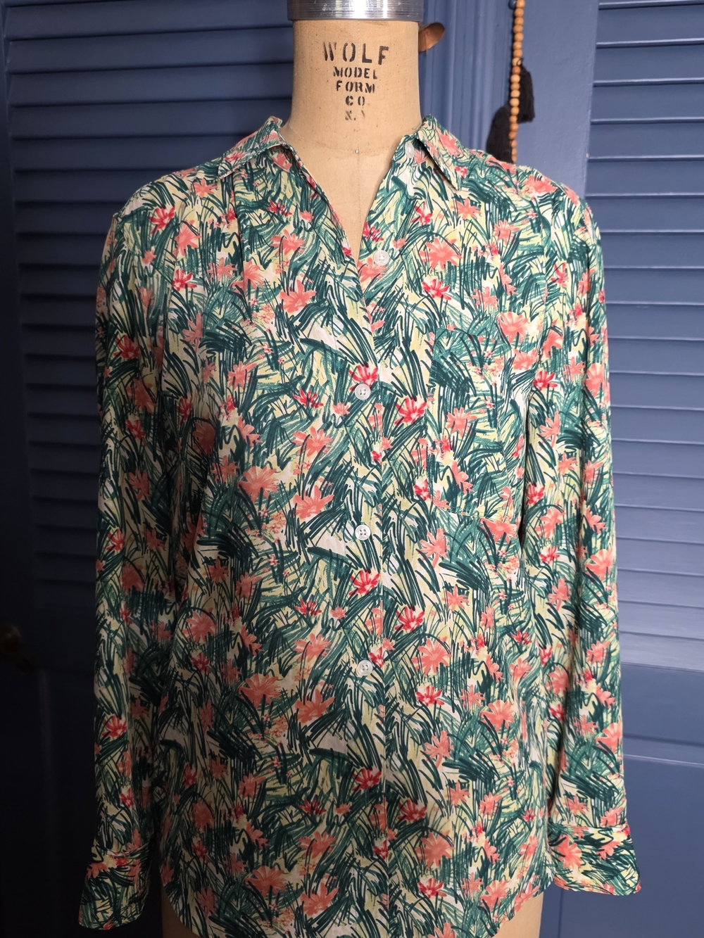 Sunday Best Tropical Floral Button-Down Shirt - Green & Coral